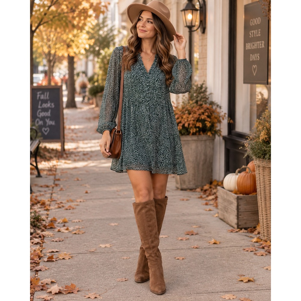 Joie Limited Edition Arctic Animal Spot Dress Womens M Green Balloon Sleeve Boho